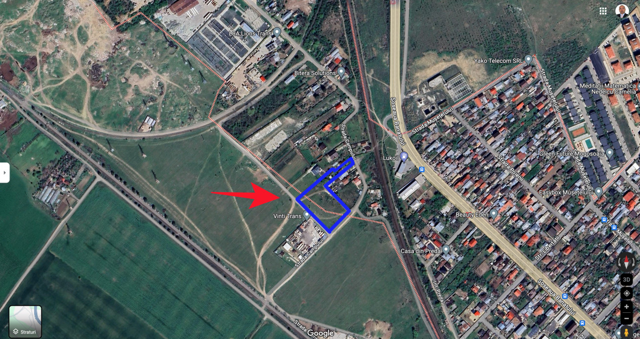 Teren intravilan 6373 mp , 20e/mp, str Campului, deschidere 65m, Comision 0%