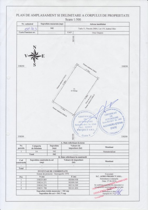 Teren intravilan Otopeni-Odai, 664 mp, COMISION 0%, P+2E, gaze, curent, asfalt