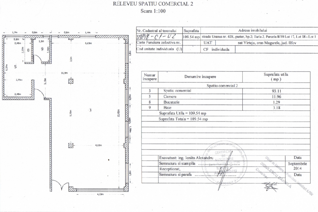 Spatiu Comercial 110 MP+lot 222 MP+2 locuri parcare New Residence