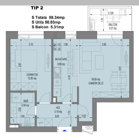 Apartament 2 camere | 55mp | Nusco City | Faza 2 | TVA inclus |  Decembrie 2025