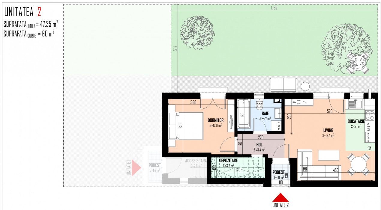 Apartament 2 camere in vilă cu grădină 60 mp și 2 locuri de parcare Bragadiru