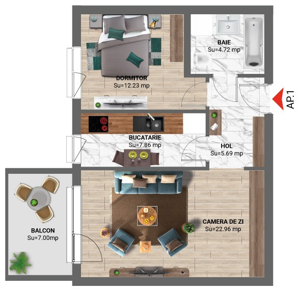 Apartament 2 camere – Greenfield Băneasa, 60,3 m², bloc 2023