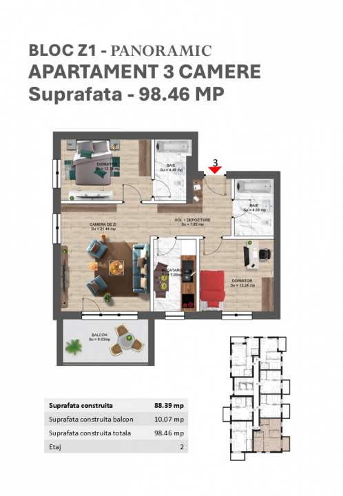 Apartament 3 camere de închiriat – Greenfield Residence, Băneasa – vedere către 
