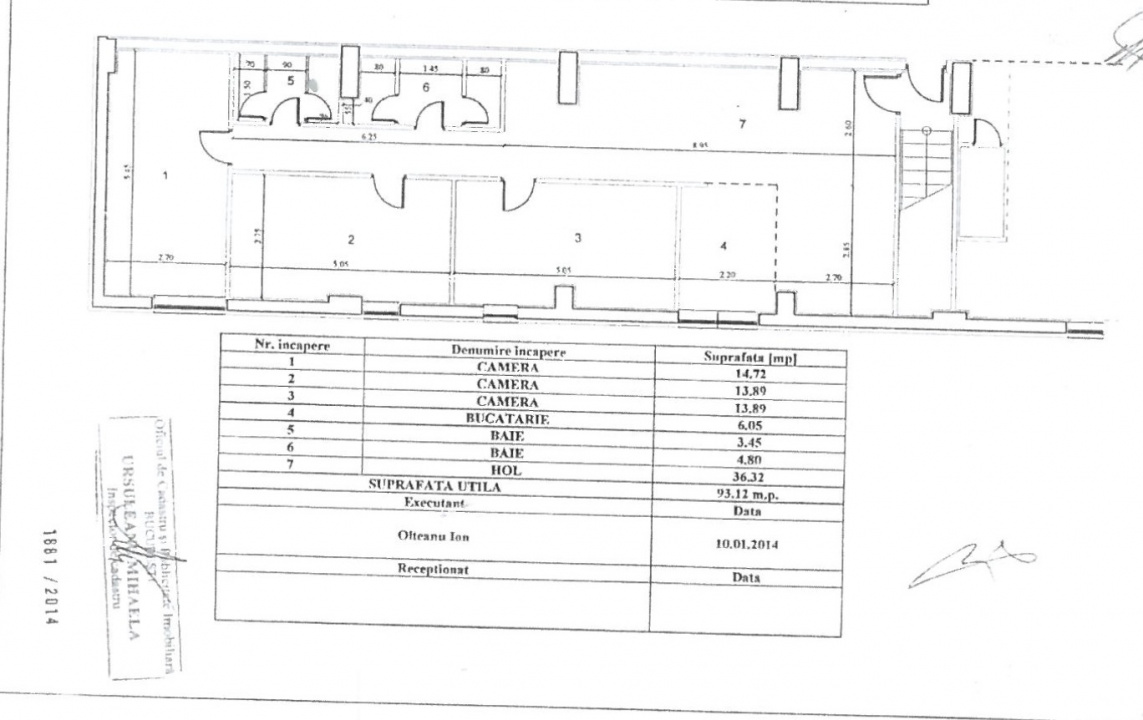 Apartament 3 camere 93mp Demisol Bloc 2014