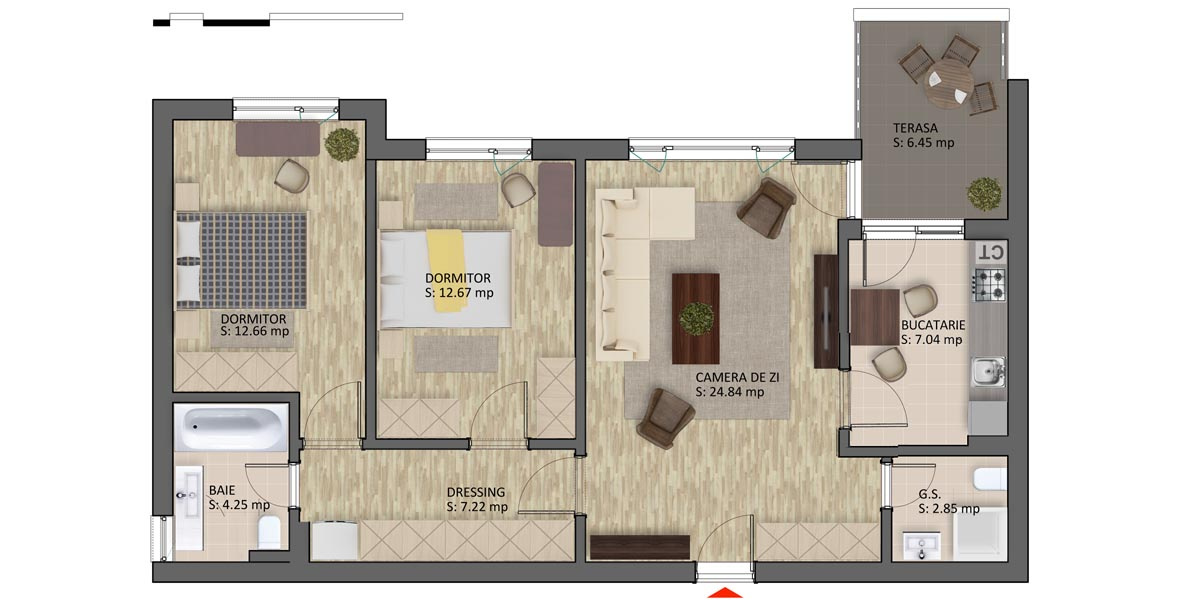 Apartament  3 Camere 77 mp utili 2 Locuri de Parcare Greenfield Residence