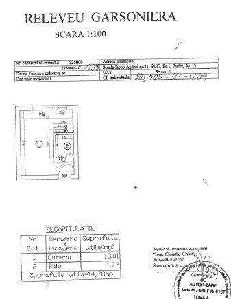 Garsoniera situata la parter, Str Iacob Andrei, bloc civilizat !