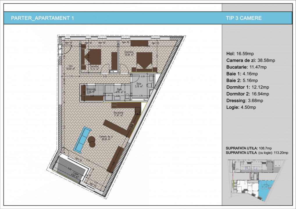Apartament 3 camere + terasă 62mp, Nerva Traian, metrou Timpuri Noi
