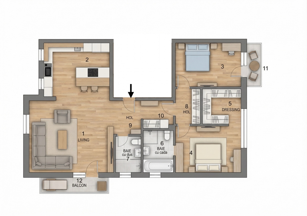 3 camere - 102 mp utili - 2 parcări,  lângă Pădurea Băneasa - Greenfield Blue
