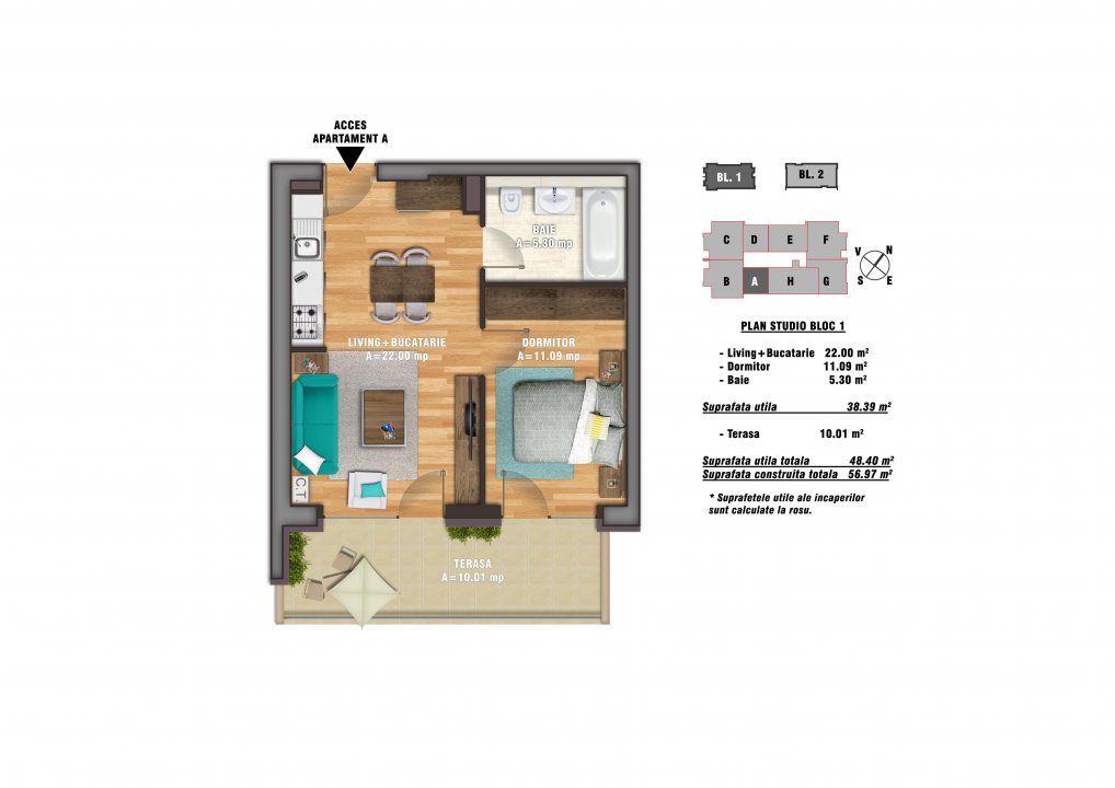 Studio superb New Times Residence + loc de parcare subteran